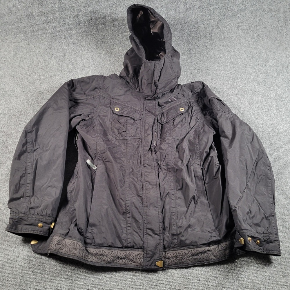 Helly Hansen Ski Jacket Women Large Black Hooded Embroidered Trim Insulated